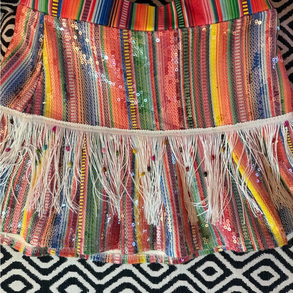 QUEEN OF SPARKLES Multicolor Sequin Fringe Mini Skirt